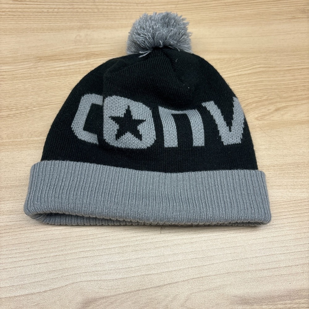 Converse Hat Beanie Youth One Size‎ Gray Black Stocking Cap Boys